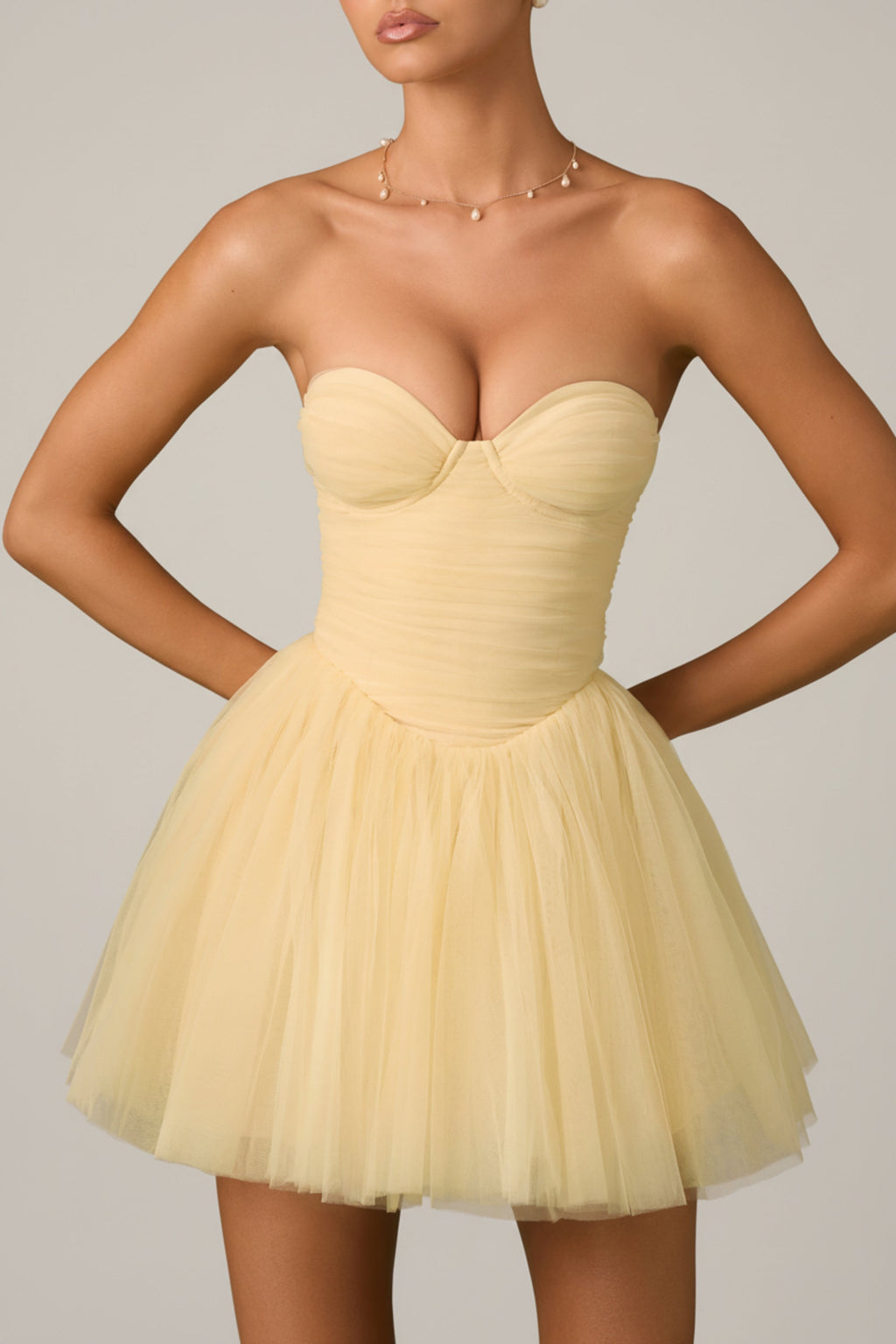 Tulle Corset Mini Dress in Yellow