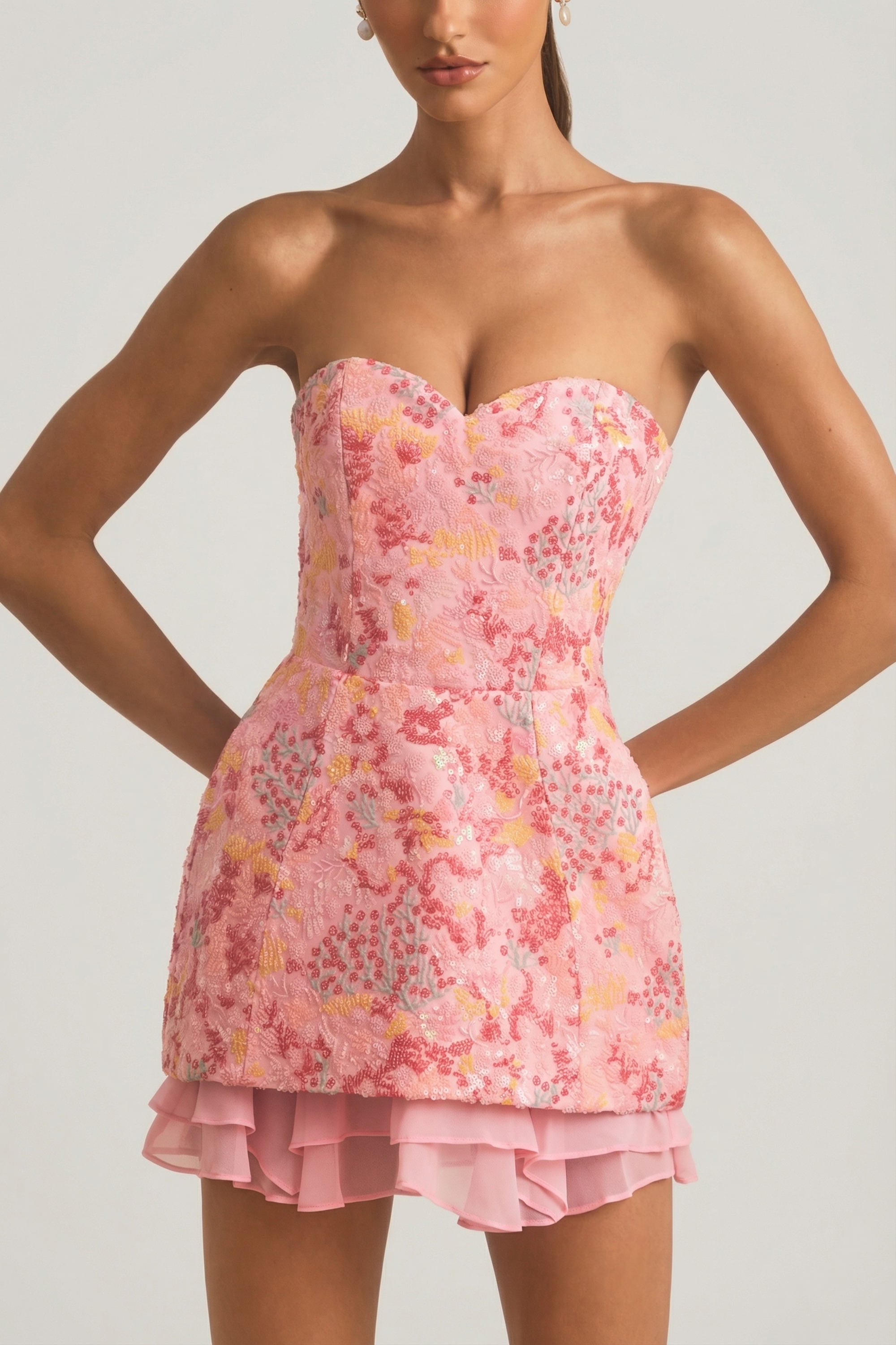 Embellished Strapless Corset Mini Dress in Pink