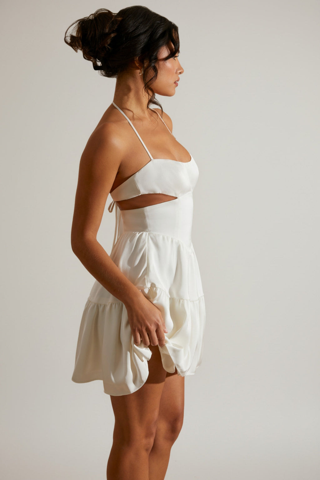 Halter Neck Cut Out Mini Dress in White